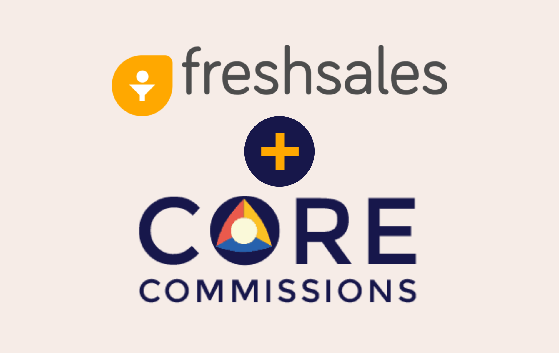 The Freshsales CRM logo shown above a plus sign and the Core Commissions logo.