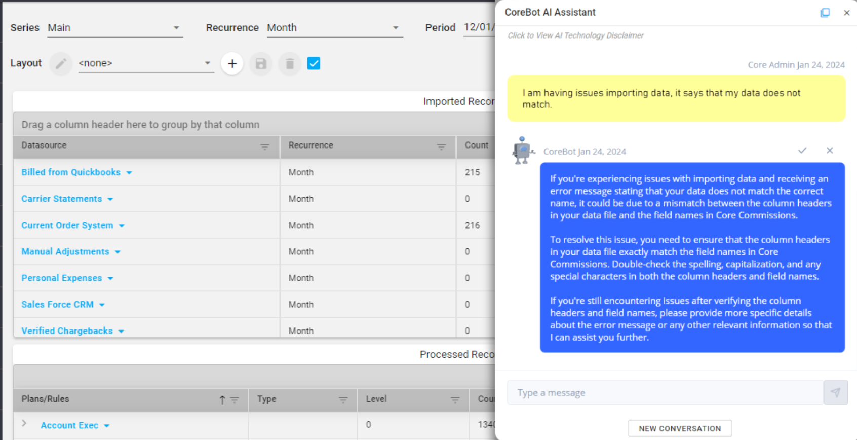 Various reports, dashboards and analytics demonstrate commission tracking